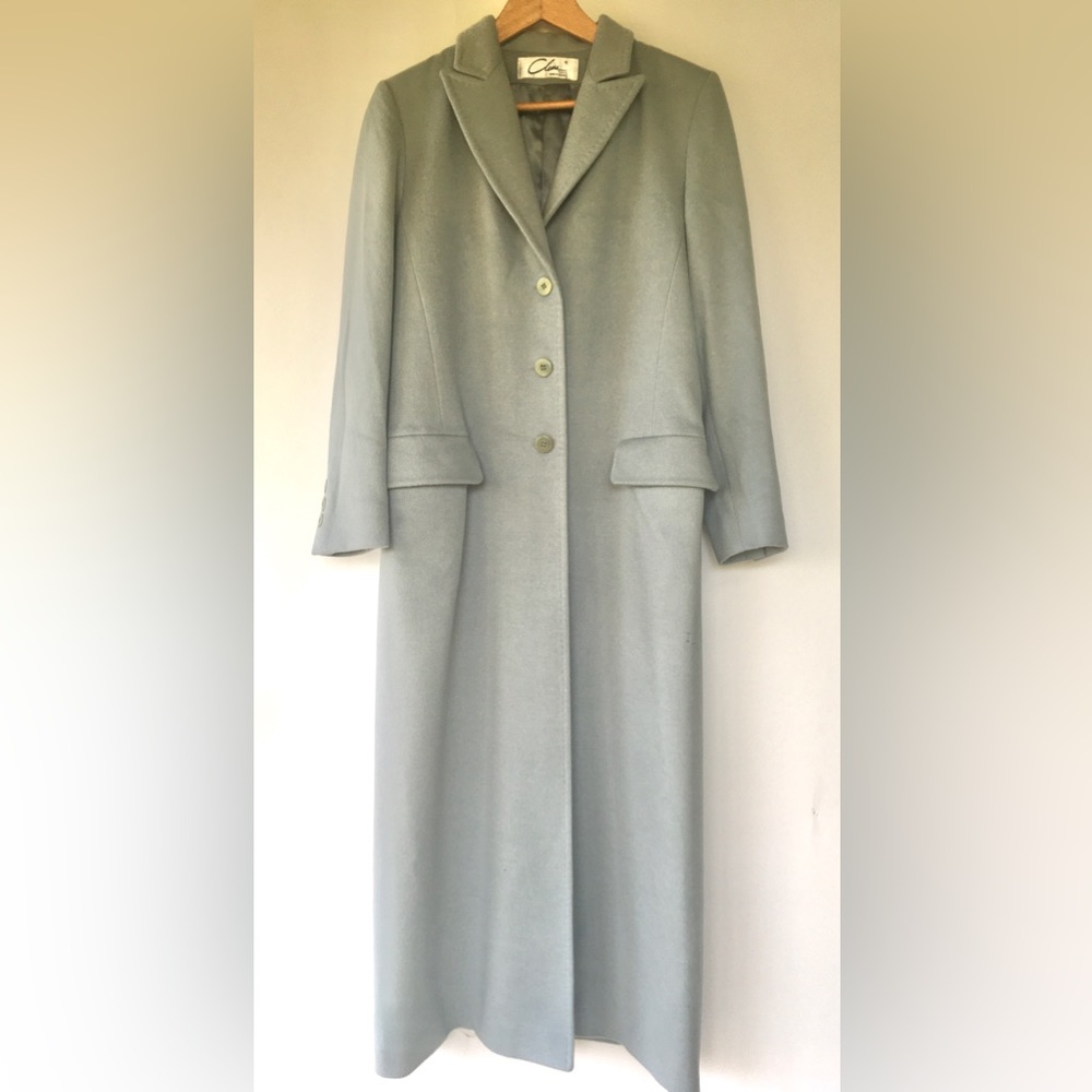 Long Cashmere Coat in Pale Blue-Gray